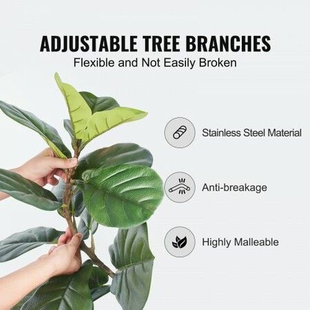 Artificial Fiddle Leaf Fig Tree, 12.7cm, Secure PE Material & Anti-Tip Tilt Protection Low-Maintenance Faux Plant, Lifelike Green Fake Potted Tree for Home Office Warehouse Decor Indoor Outdoor