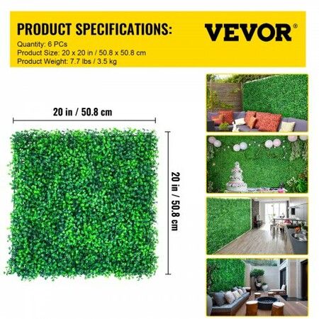 Artificial Boxwood Panels, 6 PCS50.8x50.8cmBoxwood Hedge Wall Panels, PE Artificial Grass Backdrop Wall 4 cm, Privacy Hedge Screen for Decoration of Outdoor, Indoor, Garden, Fence, and Backyard