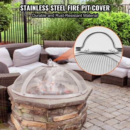 Fire Pit Spark Screen Round 20", Reinforced Heavy Duty Steel Metal Cover, Outdoor Firepit Lid, Easy-Opening Top Screen Covers Round with Ring Handle for Outdoor Patio Fire Pits Backyard