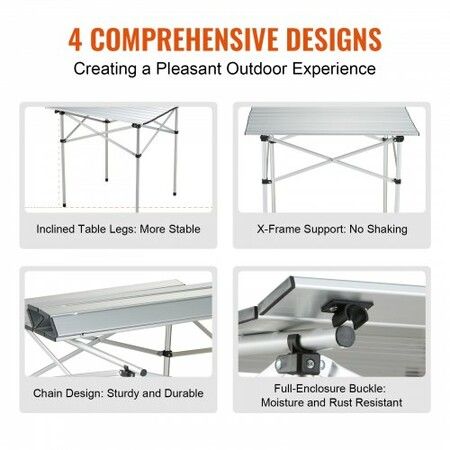 Folding Camping Table, Outdoor Portable Side Tables, Lightweight Fold Up Table, Aluminum Ultra Compact Work Table with Carry Bag, For Cooking, Beach, Picnic, Travel, 24x16 inch, Silver