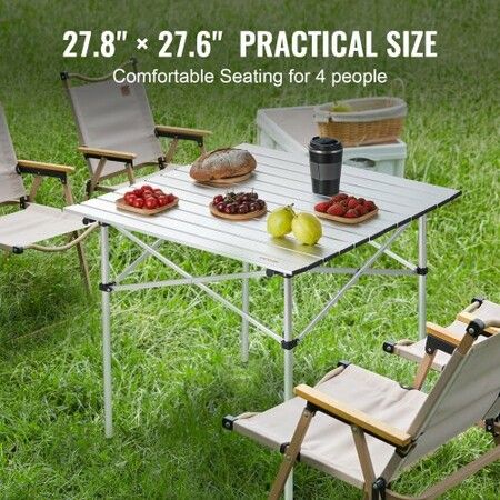 Folding Camping Table, Outdoor Portable Side Tables, Lightweight Fold Up Table, Aluminum Ultra Compact Work Table with Carry Bag, For Cooking, Beach, Picnic, Travel, 24x16 inch, Silver