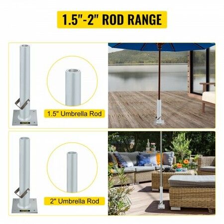 Umbrella Base, 2 in 1 Heavy Duty Umbrella Stand, Aluminum Umbrella's Holder Stand with 6" x 6" Base, Patio Umbrella Stand with 18.5" Height Pipes for 1.5"-2" Sunshade on Deck, Cement and Land