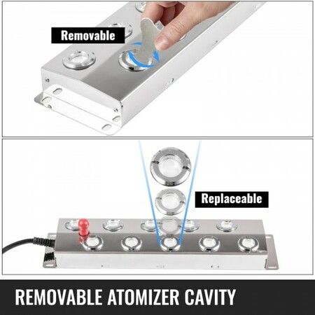 10 Head Ultrasonic Mist Maker Fogger 250W Mist Maker Fogger Air Humidifier with Transformer Accessories for Industrial Scenic Agriculture Greenhouse Hydroponics Garden Lawn Pond