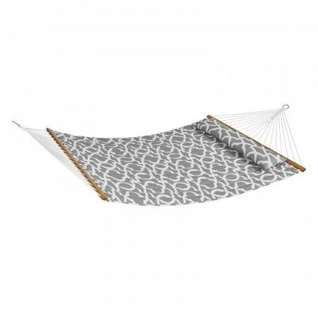 Double Quilted Fabric Hammock, 12 FT Double Hammock with Hardwood Spreader Bars, 2 Person Quilted Hammock with Detachable Pillow and Chains for Camping Outdoor Patio Yard Beach, 480 lbs Capacity