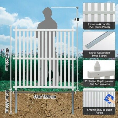 1.22m W x 1.22m H Vinyl Privacy Fence Panels, Air Conditioner Fence, Outdoor Privacy Screens for Trash Can, Pool Equipment Enclosure, Privacy Screen Kit Strip Panels (2 Panels)