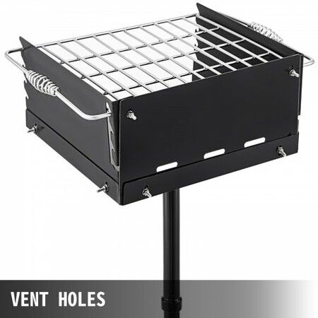 Outdoor Park Style Grill 16 x 16 Inch Park Style Charcoal Grill Carbon Steel Park Style BBQ Grill Height 50-in Adjustable Charcoal Grill with Stainless Steel Grate Outdoor Park Grill, In-ground