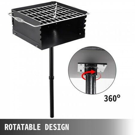 Outdoor Park Style Grill 16 x 16 Inch Park Style Charcoal Grill Carbon Steel Park Style BBQ Grill Height 50-in Adjustable Charcoal Grill with Stainless Steel Grate Outdoor Park Grill, In-ground