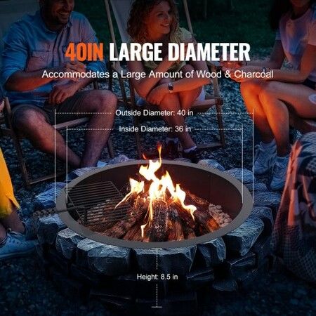 Fire Pit Ring w/ BBQ Fire Ring 40 Inch Outer Steel DIY Campfire Firepit