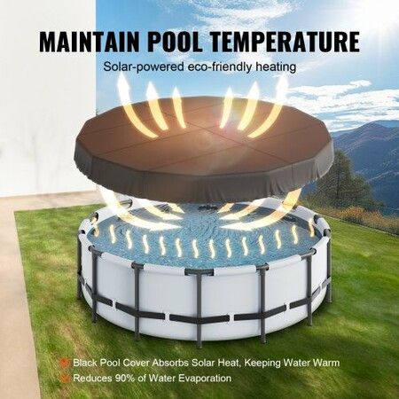 5.49m Round Pool Cover, Solar Covers for Above Ground Pools, Safety Pool Cover with Drawstring Design, 420D Oxford Fabric Winter Pool Cover, Waterproof and Dustproof, Black