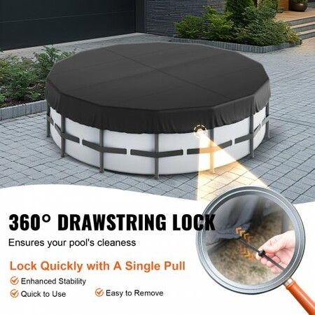 5.49m Round Pool Cover, Solar Covers for Above Ground Pools, Safety Pool Cover with Drawstring Design, 420D Oxford Fabric Winter Pool Cover, Waterproof and Dustproof, Black