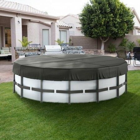 5.49m Round Pool Cover, Solar Covers for Above Ground Pools, Safety Pool Cover with Drawstring Design, 420D Oxford Fabric Winter Pool Cover, Waterproof and Dustproof, Black