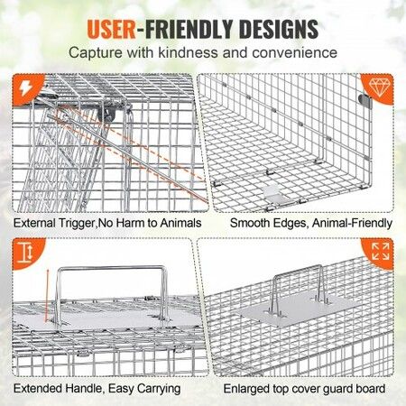 Live Animal Cage Trap 42" x 16" x 18" Humane Cat Trap Cats Squirrels Mouse