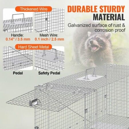 Live Animal Cage Trap 42" x 16" x 18" Humane Cat Trap Cats Squirrels Mouse