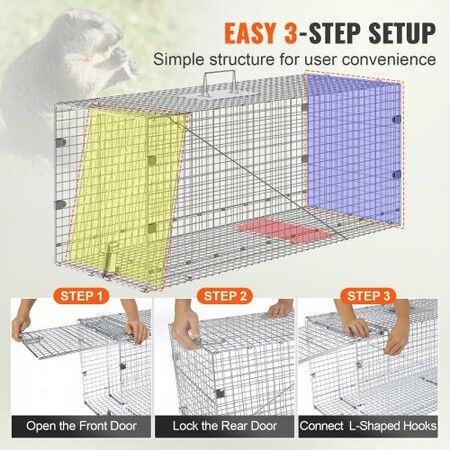 Live Animal Cage Trap 42" x 16" x 18" Humane Cat Trap Cats Squirrels Mouse