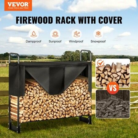 4.3FT Outdoor Firewood Rack with Cover, 52x14.2x46.1 in, Heavy Duty Firewood Holder & 600D Oxford Waterproof Cover for Fireplace, Patio, Indoor/Outdoor Log Storage Rack for 1/4 Cord of Firewood