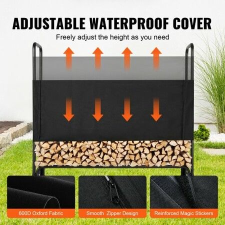 4.3FT Outdoor Firewood Rack with Cover, 52x14.2x46.1 in, Heavy Duty Firewood Holder & 600D Oxford Waterproof Cover for Fireplace, Patio, Indoor/Outdoor Log Storage Rack for 1/4 Cord of Firewood