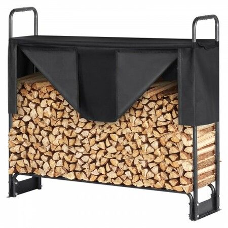 4.3FT Outdoor Firewood Rack with Cover, 52x14.2x46.1 in, Heavy Duty Firewood Holder & 600D Oxford Waterproof Cover for Fireplace, Patio, Indoor/Outdoor Log Storage Rack for 1/4 Cord of Firewood