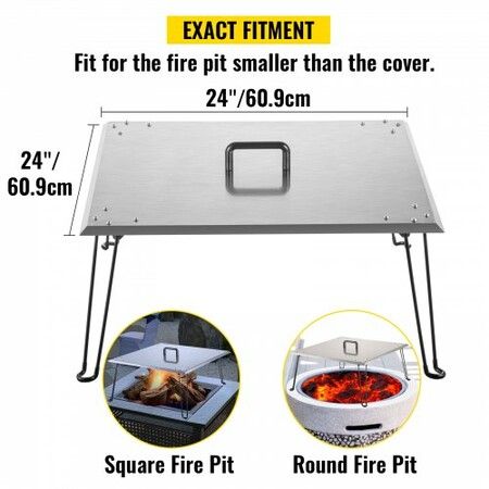 Fire Pit Heat Deflector Fire Pit Pan Cover Stainless Steel Foldable Legs