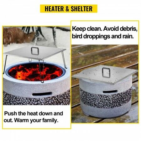 Fire Pit Heat Deflector Fire Pit Pan Cover Stainless Steel Foldable Legs