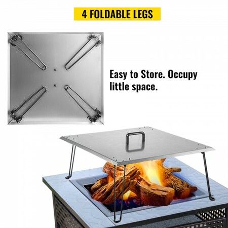 Fire Pit Heat Deflector Fire Pit Pan Cover Stainless Steel Foldable Legs