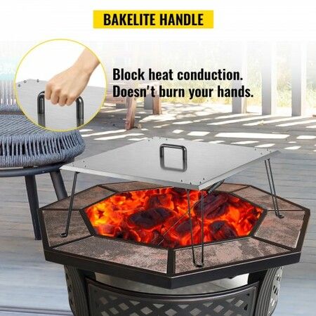 Fire Pit Heat Deflector Fire Pit Pan Cover Stainless Steel Foldable Legs