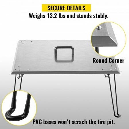 Fire Pit Heat Deflector Fire Pit Pan Cover Stainless Steel Foldable Legs