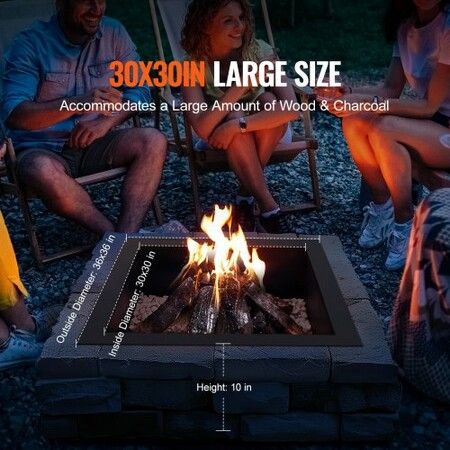 Fire Pit Ring Square 36x36 in Outer Steel Liner DIY Campfire Ring Firepit