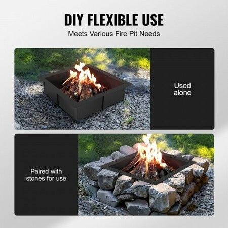 Fire Pit Ring Square 36x36 in Outer Steel Liner DIY Campfire Ring Firepit