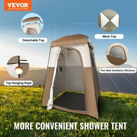 Camping Shower Tent, 66" x 66" x 87" 1 Room Oversize Outdoor Portable Shelter, Privacy Tent with Detachable Top, Pockets, Hanging Rope and Clothesline, for Dressing, Changing, Toilet, Bathroom