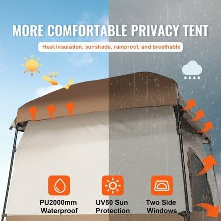 Camping Shower Tent, 66" x 66" x 87" 1 Room Oversize Outdoor Portable Shelter, Privacy Tent with Detachable Top, Pockets, Hanging Rope and Clothesline, for Dressing, Changing, Toilet, Bathroom