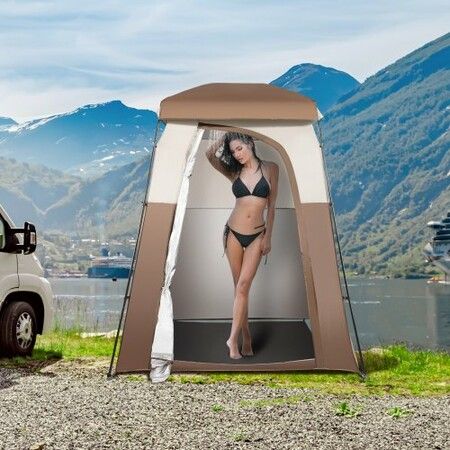 Camping Shower Tent, 66" x 66" x 87" 1 Room Oversize Outdoor Portable Shelter, Privacy Tent with Detachable Top, Pockets, Hanging Rope and Clothesline, for Dressing, Changing, Toilet, Bathroom