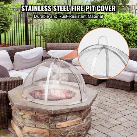 Firepit Spark Screen Lid, 30" Diameter, Outdoor Firepit Ring Cover Round Accessories, Fire Pit Metal Cover, Easy-Opening Stainless Steel Fire Ring Covers for Outdoor Patio Fire Pits Backyard