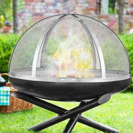 Firepit Spark Screen Lid, 30" Diameter, Outdoor Firepit Ring Cover Round Accessories, Fire Pit Metal Cover, Easy-Opening Stainless Steel Fire Ring Covers for Outdoor Patio Fire Pits Backyard