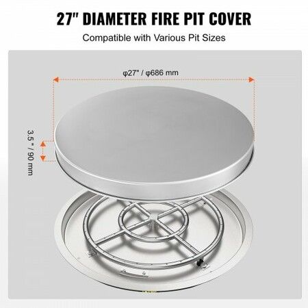 Fire Pit Cover Lid, 27" Portable Firepit Spark Screen,Stainless Steel Steel Metal Cover, Easy-Opening Outdoor Wood Burning and Camping Stove Accessory, for Outdoor Patio Fire Pits Backyard