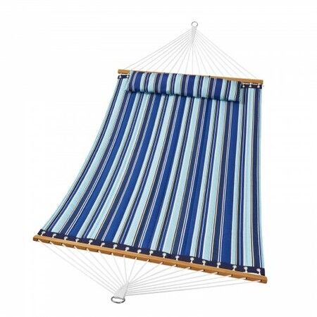 Double Quilted Fabric Hammock, 12 FT Double Hammock with Hardwood Spreader Bars, 2 Person Quilted Hammock with Detachable Pillow and Chains for Camping Outdoor Patio Yard Beach, 480 lbs Capacity