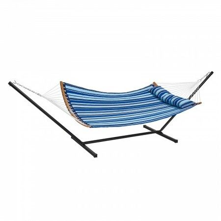 Two Person Hammock with Stand Included, Double Hammock with Curved Spreader Bar and Detachable Pillow and Portable Carrying Bag, Perfect for Outdoor Freestanding Hammock, 480lb Capacity