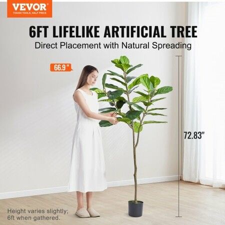 Artificial Fiddle Leaf Fig Tree, 15.2cm, Secure PE Material & Anti-Tip Tilt Protection Low-Maintenance Faux Plant, Lifelike Green Fake Potted Tree for Home Office Warehouse Decor Indoor Outdoor