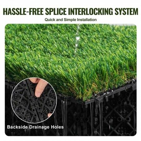 Artifical Grass Tiles Interlocking Turf Deck Set, 18 Pack - 12"x12", Synthetic Fake Grass Self-draining Mat Flooring Decor Pad, Perfect For Multi-Purpose Indoor Outdoor Entryway Scraper Dog Mats