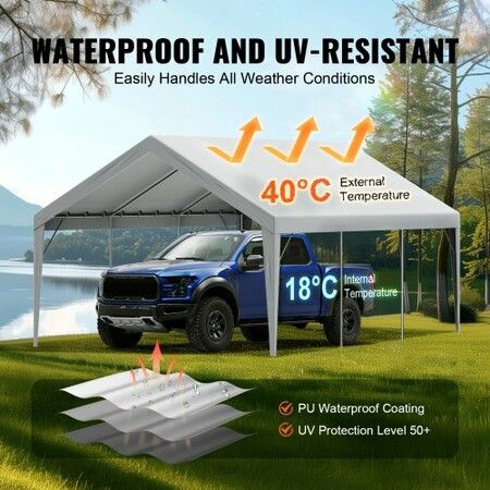 Carport Replacement Canopy Cover 13 x 20 ft, Garage Top Tent Shelter Tarp Heavy-Duty Waterproof & UV Protected, Easy Installation with Ball Bungees,Grey (Only Top Cover, Frame Not Include)