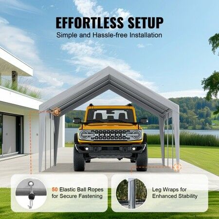 Carport Replacement Canopy Cover 13 x 20 ft, Garage Top Tent Shelter Tarp Heavy-Duty Waterproof & UV Protected, Easy Installation with Ball Bungees,Grey (Only Top Cover, Frame Not Include)