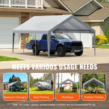 Carport Replacement Canopy Cover 13 x 20 ft, Garage Top Tent Shelter Tarp Heavy-Duty Waterproof & UV Protected, Easy Installation with Ball Bungees,Grey (Only Top Cover, Frame Not Include)