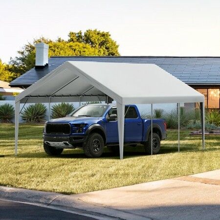 Carport Replacement Canopy Cover 13 x 20 ft, Garage Top Tent Shelter Tarp Heavy-Duty Waterproof & UV Protected, Easy Installation with Ball Bungees,Grey (Only Top Cover, Frame Not Include)