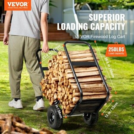 Firewood Log Cart Wood Mover Hauler 250 lbs Capacity on PU Wheels Dolly