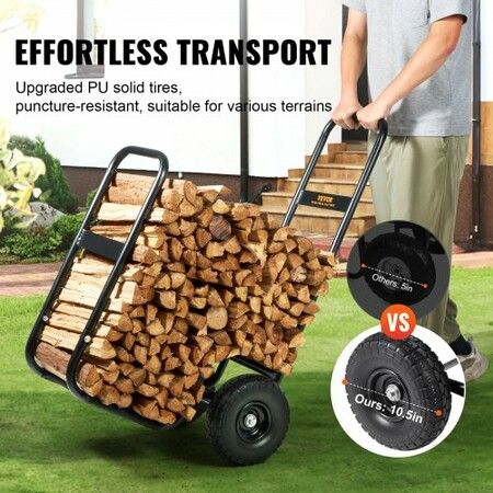 Firewood Log Cart Wood Mover Hauler 250 lbs Capacity on PU Wheels Dolly