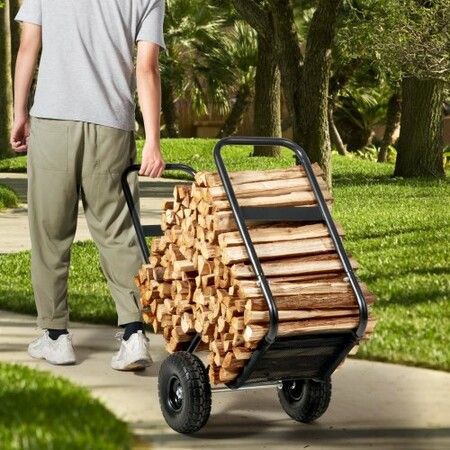 Firewood Log Cart Wood Mover Hauler 250 lbs Capacity on PU Wheels Dolly