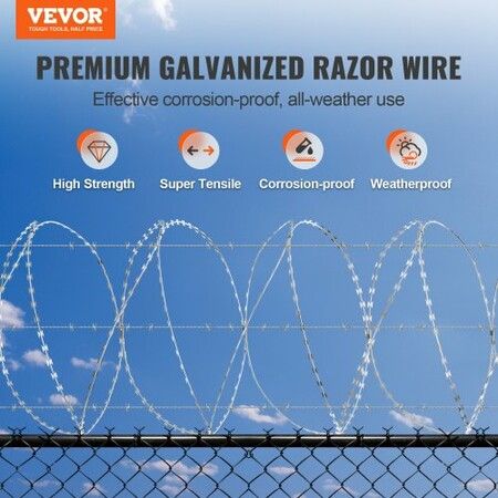 Razor Wires, 98 ft Razor Barbed Wire, 2 Rolls Razor Wire Fencing Razor Fence, Double Spiral Razor Ribbon Barbed Wire Galvanized Razor Wire Fence, Rolls Razor for Garden