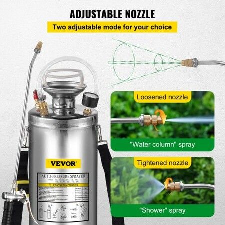 2Gal Stainless Steel Sprayer, Set with 20\" Wand& Handle& 3FT Reinforced Hose, Hand Pump Sprayer with Pressure Gauge&Safety Valve, Adjustable Nozzle Suitable for Gardening and Sanitizing