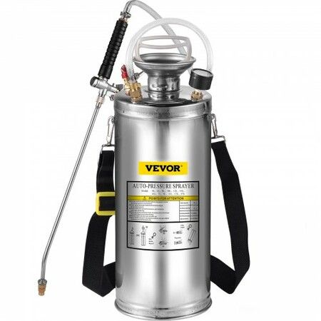 2Gal Stainless Steel Sprayer, Set with 20\" Wand& Handle& 3FT Reinforced Hose, Hand Pump Sprayer with Pressure Gauge&Safety Valve, Adjustable Nozzle Suitable for Gardening and Sanitizing