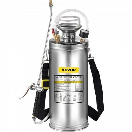 2Gal Stainless Steel Sprayer, Set with 20\" Wand& Handle& 3FT Reinforced Hose, Hand Pump Sprayer with Pressure Gauge&Safety Valve, Adjustable Nozzle Suitable for Gardening and Sanitizing