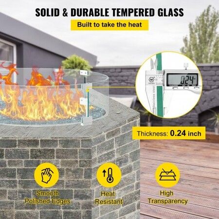 Fire Pit Wind Guard, Glass Flame Guard, Round Glass Shield, 1/4-Inch Thick Fire Table, Clear Tempered Glass Flame Guard, Aluminum Alloy Feet for Propane, Gas, Outdoor (23 x 23 x 6 Inch)